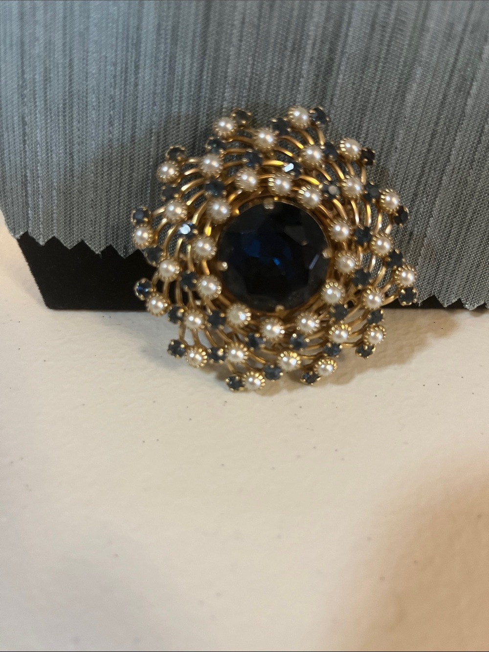 1950’s Judy Lee “Blue Moon and Pearl Stars” gold tone cluster brooch